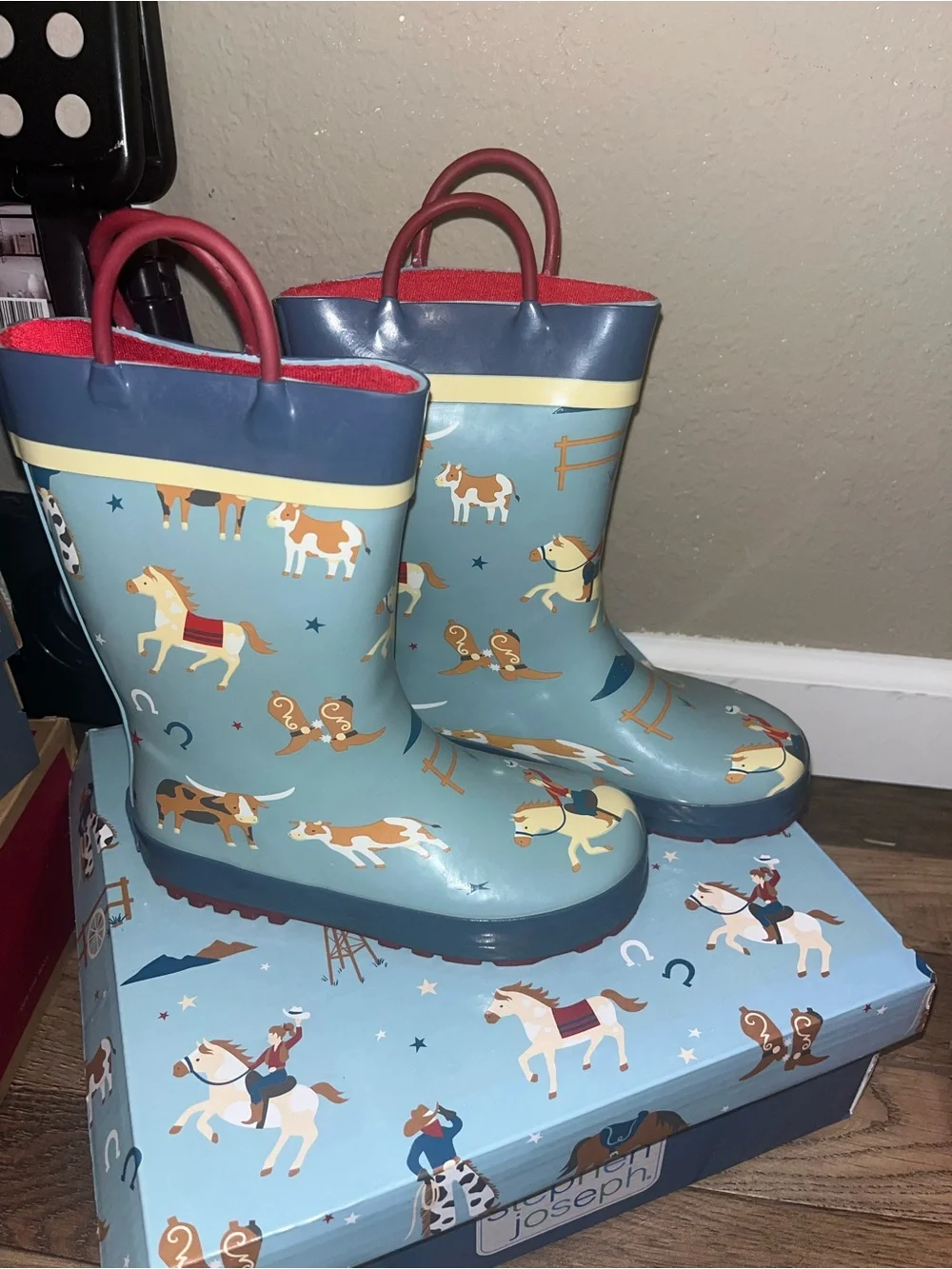 Stephen Joseph boutique cowboy western rain boots with side pulls new in box 11